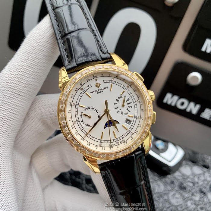 百達翡麗PATEK PHILPPE 2019新款 進口9100多功能機芯 超強防水 小牛皮錶帶 高端男士腕表  wssb3520
